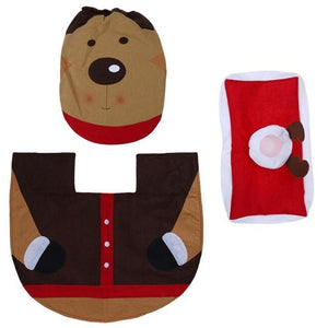 3ER SET WEIHNACHTS DEKORATION BAD - TOILETTENSITZBEZUG - ANTI-RUTSCH-BADEZIMMERMATTE - TEPPICH